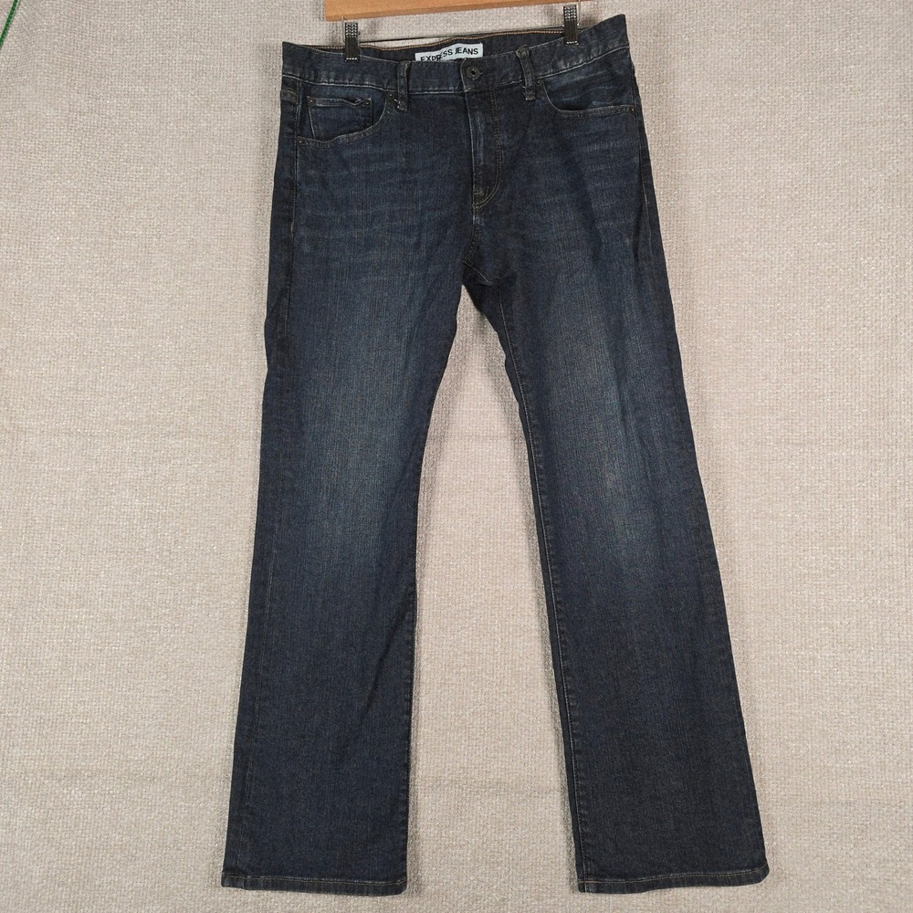 Express Jeans Mens 34x32 Dark Wash Straight Leg Stretch Denim Blue Pants
